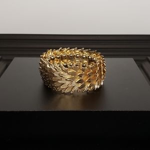 Gold Elastic Feather Cuff Bracelet